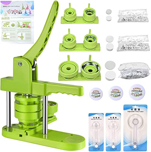 Button Badge Maker Abzeichen Macher 58+32+25mm Drücken Sie den DIY Button Press Machine VIHBRAI Pin Badge Making Kit mit 300 Kunststoff-Button-Teilen und Kreisschneidern für Party und Geschenke (Grün) von VIHBRAI