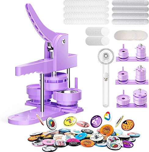 Button Badge Maker Abzeichen Macher 58+32+25mm Drücken Sie den DIY Button Press Machine VIHBRAI Pin Badge Making Kit mit 300 Kunststoff-Button-Teilen und Kreisschneidern für Party und Geschenke (Lila) von VIHBRAI