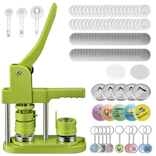 Buttonmaschine Button Badge Maker 25+32+58 mm, VIHBRAI 300 Kunststoff Pin Back Button Sets, Badge Press Machine mit 10 Flaschenöffner, 10 Schlüsselanhänger, Formen & Rundpapierschneider von VIHBRAI