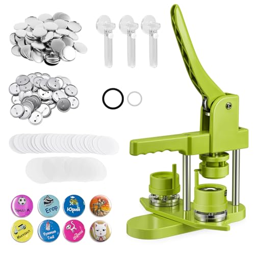 Buttonmaschine Badge Maker, 25+32+58 mm, 300 Sets Metall-Nadelrücken Badge-Teile, VIHBRAI Badge-Presse-Maschine mit Formen, Kunststoff-Unterlegscheibe & Rundpapierschneider von VIHBRAI