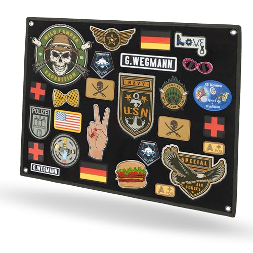 Patch Wand in Schwarz mit Metallösen, Kletttafel Patches Klett - Patchdisplay Tafel faltbar für Airsoft Patchwand, Klett Patch Militär von VIKING GEAR