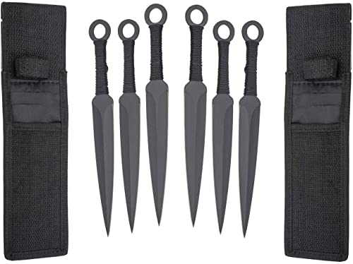 VIKING GEAR® 6X EXPENDABLE Wurfmesser Profi Kunai ca. 22,5 cm - Throwing Knife - Trainingsmesser - Gürtelmesser - Wurfmesser Set inklusive Holster aus Nylon - schnelles Werfen Messer schwarz Edelstahl von VIKING GEAR