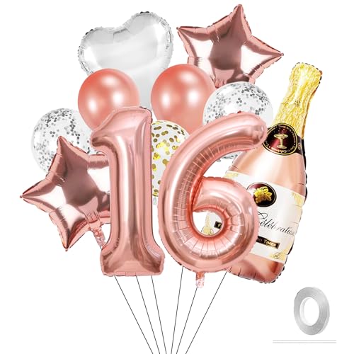 16. Geburtstag Mädchen Deko,16 geburtstag Mädchen Deko Rosegold,16 Geburtstag deko Luftballon,Deko Geburtstag Mädchen Set mit Folienballon 16 Geburtstag Ballon,Konfetti Luftballons Party Deko Supplies von VIKY