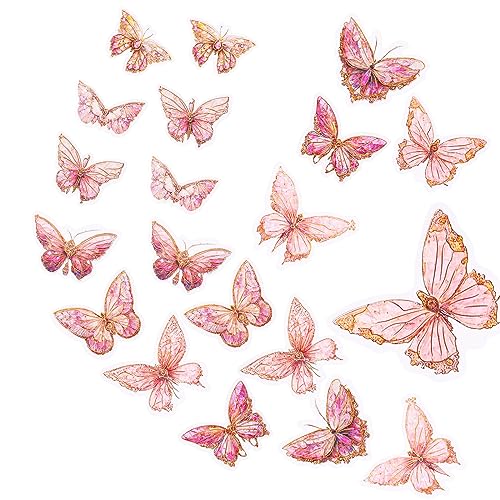 20 Stück Schmetterling Sticker Set Kinder, Scrapbooking Sticker, Glitzer Sticker Vintage, Schmetterlinge Deko Stickers, PET Schmetterling Aufkleber, Schmetterling Deko Set für DIY Fotoalbum Journaling von VIKY