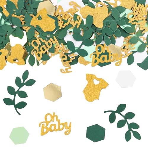 200 Stk Oh Baby Deko Konfetti Gold Grün, Glitzer Babyparty Tischdeko, Gender Reveal Babyparty Party Deko, Streudeko Confetti für Baby Shower Deko, Gender Reveal Party und Geburtstag Party Dekorationen von VIKY