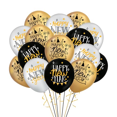 Silvester Deko 2025 Luftballons,18 Stk Happy New Year Ballons Schwarz Gold,Happy New Year Deko,Neujahr Deko Helium Ballon für Silvester Dekoration,2025 Neujahrsdeko Silvester Party Deko Ballon Zubehör von VIKY