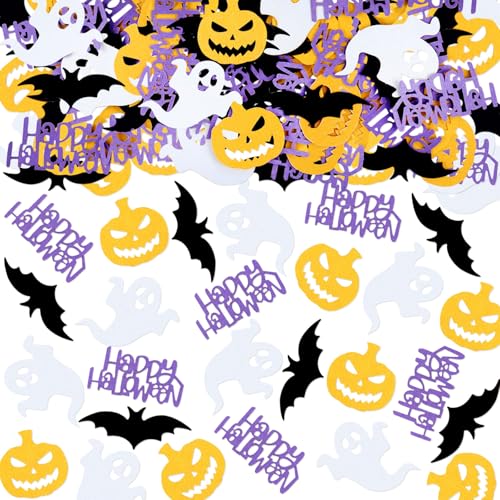 Halloween Deko Konfetti, 100 Stück Halloween Dekoration Confetti, Tischdeko Halloween Party Konfetti Fledermaus Deko, Kürbis Streudeko Tisch Deko, Happy Halloween Deko, Gespenster Horror Deko von VIKY