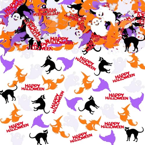 Happy Halloween Deko Konfetti, 100 Stück Halloween Dekoration Confetti, Tischdeko Halloween Party Konfetti Hexen Deko, Halloween Streudeko Tisch Deko, Gespenst, Hexen, Hexenhut, Halloween Horror Deko von VIKY