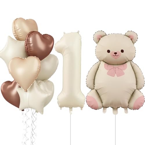 Bär Geburtstagsdeko 1 Jahr Mädchen, Bären Luftballon Deko 1. Geburtstag Junge Mädchen, Kindergeburtstag Deko, 1. Geburtstag Deko Set mit Bär Folienballon und Zahlen 1 Ballon, Erster Geburtstag Deko von VIKY