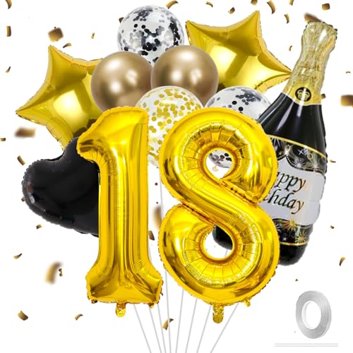 VIKY® 18 Geburtstag Deko Junge, Schwarz Gold Luftballons Deko 18. Geburtstag Junge Deko, Geburtstagsdeko 18 Junge Set mit 18th Ballons und Konfetti Luftballon, Party Deko 18 Geburtstag Mädchen Junge von VIKY