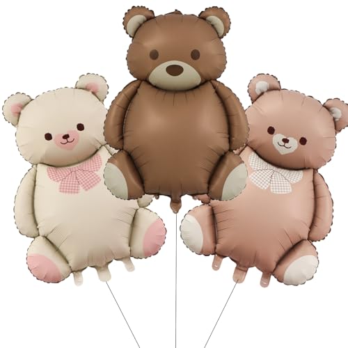 VIKY® 3 Stk Bär Folienballon,Bär Geburtstag Deko Luftballon,Bären Geburtstagsdeko Junge Mädchen,Bär Luftballons Tiere Deko,Bär Helium Ballons für Waldtiere Geburtstag,Baby Shower,Deko Kindergeburtstag von VIKY