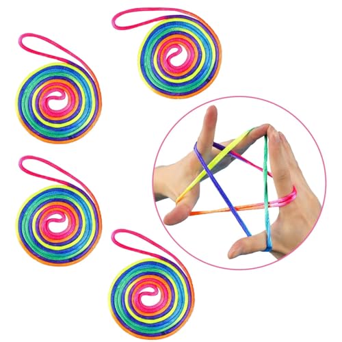 VIKY® 4 Stück Fingertwist Fadenspiel Fingerspiel, Finger Twist Spiel, Rainbow Rope, Flexibles Fadenspiele für Kinder, Fadenspiel ab 8 Jahre für Kindergeburtstag, Advent, Weihnachten Schultüte Geschenk von VIKY