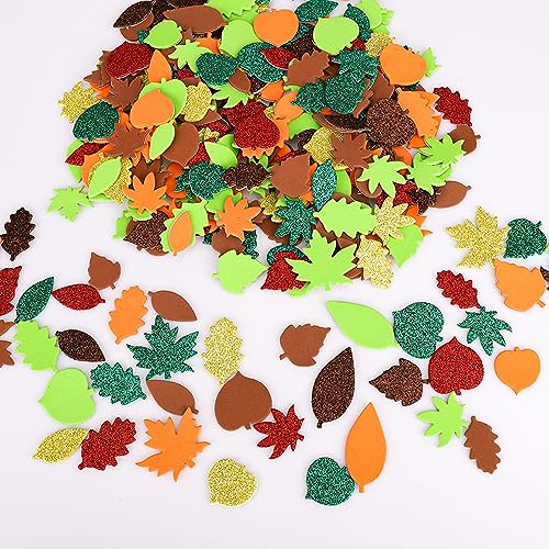 VIKY® 500 STK Blätter Deko Aufkleber, Glitzer Herbstdeko, Moosgummi Selbstklebend Sticker, Herbst Dekoration Blatt, Autumn Decor Aesthetic, Ahornblatt Fensterbilder Selbstklebend für Erntedank Party von VIKY