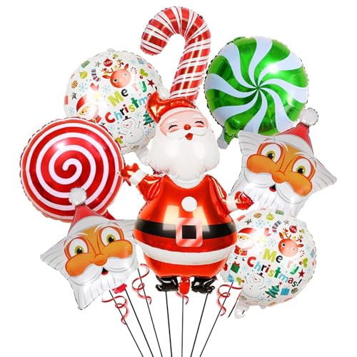 VIKY® 8 Stück Weihnachtsdeko Luftballons Set, Weihnachten Deko mit Weihnachtsmann Luftballon und Zuckerstangen Folienballon, Merry Christmas Decorations, Weihnachtsballons für Weihnachts Deko Party von VIKY