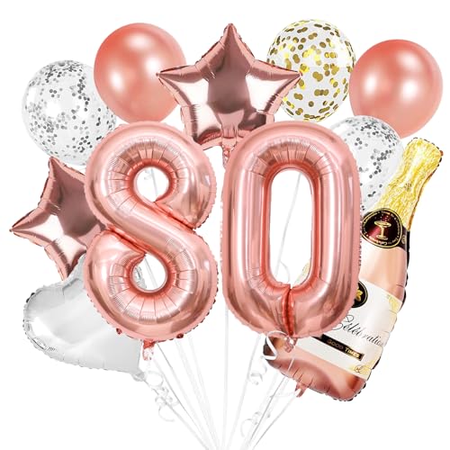 VIKY® 80. Geburtstag Frau Deko, 80 Geburtstag Deko Rosegold, Luftballon 80 Geburtstag Mann Frau, 80. Geburtstag Deko Set mit Folienballon 80 Geburtstag Ballon, Konfetti Luftballons Party Deko Supplies von VIKY