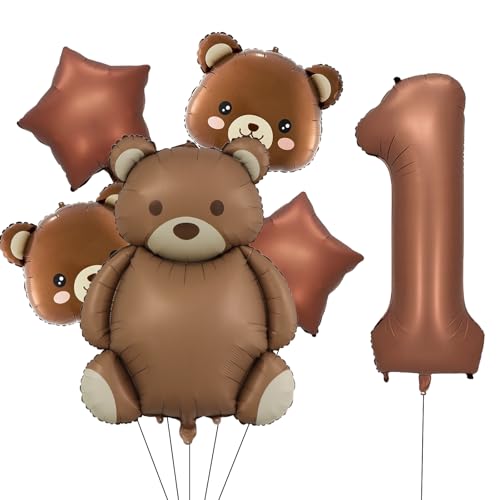 VIKY® Bär Geburtstagsdeko 1 Jahr Junge Mädchen, Bären Luftballon 1. Geburtstag Deko, Geburtstagsdeko 1 Geburtstag Luftballons, Erster Geburtstag Deko Set mit Bär Folienballon und Stern Helium Ballons von VIKY