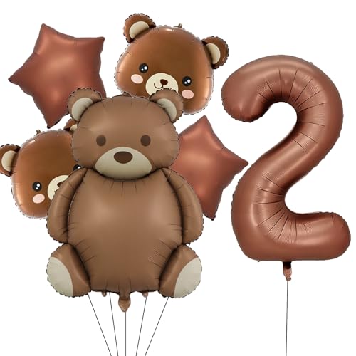 VIKY® Bär Geburtstagsdeko 2 Jahre Junge Mädchen,Bären Luftballons 2. Geburtstag,Geburtstagsdeko 2 Geburtstag Luftballons,Deko Kindergeburtstag 2 Jahre Set mit Bär Folienballon und Stern Helium Ballons von VIKY