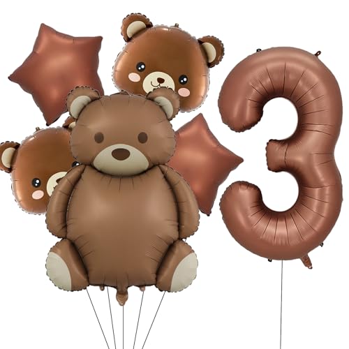 VIKY® Bär Geburtstagsdeko 3 Jahre Junge Mädchen, Bären Luftballon 3 Jahre Helium Ballon, Geburtstagsdeko 3 Geburtstag Luftballons, Deko 3. Geburtstag Junge Set mit Bär Ballons und Stern Folienballon von VIKY