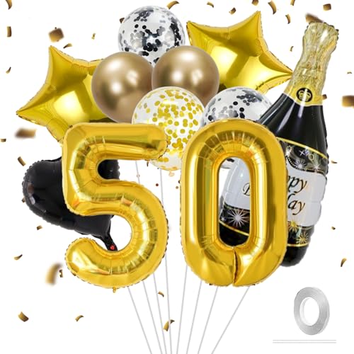 VIKY® Deko 50 Geburtstag Männer Frau,50 Geburtstag Deko Schwarz Gold,Geburtstagsdeko 50. Geburtstag Frauen Deko Ballons,50er Geburtstag Mann Deko Set mit Folienballon Zahl 50 und Konfetti Luftballon von VIKY