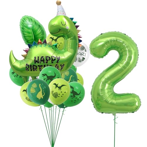 23 Stück Dino Luftballon,Dino Geburtstag Deko 2 Jahre,Dschungel Deko 2. Geburtstag Junge,Dino Deko Kindergeburtstag Luftballons,Ballon 2 Geburtstag Deko,Folienballon 2 für Waldtiere Party Dekoration von VIKY