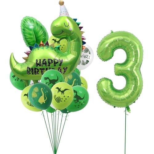 23 Stück Dino Luftballon,Dino Geburtstag Deko 3 Jahre,Dschungel Deko 3. Geburtstag Junge,Dino Deko Kindergeburtstag Luftballons,Ballon 3 Geburtstag Deko,Folienballon 4 für Waldtiere Party Dekoration von VIKY