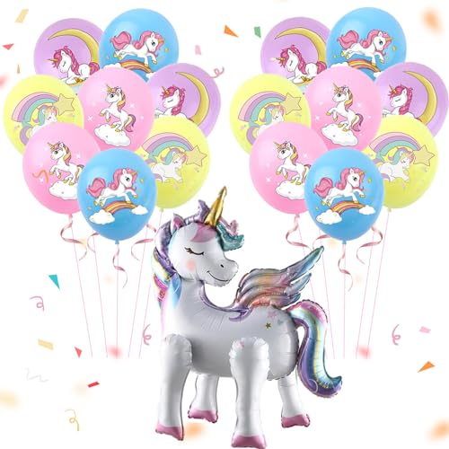 VIKY® 17 Stück Einhorn Luftballons,3D Folienballon Einhorn Stehend,Einhorn Ballon Mädchen,Einhorn Deko Kindergeburtstag,Einhörner Deko,Einhorn Luftballon Tiere mit Beinen,Unicorn Birthday Decoration von VIKY