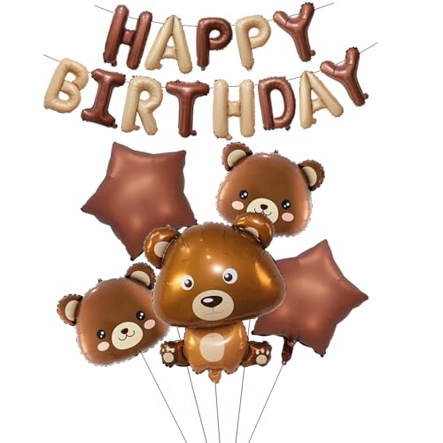 VIKY® Bär Happy Birthday Ballon,6 Stück Bär Folienballon Geburtstag,Bär Geburtstagsdeko Junge Mädchen,Bären Luftballon Tiere Ballons Dschungel Deko,Bär Balloon für Babyparty Deko,Kindergeburtstag Deko von VIKY