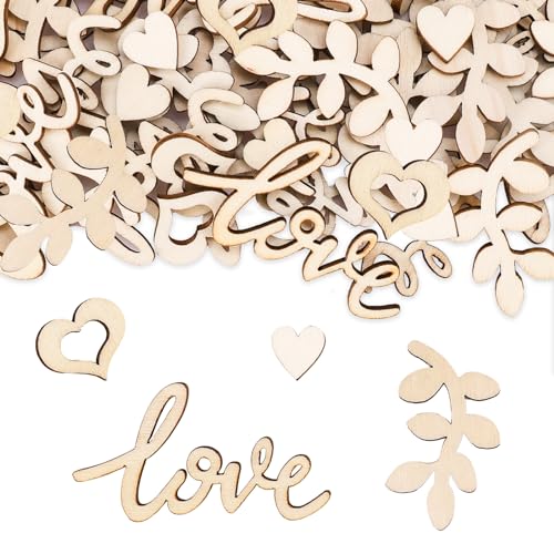 VIKY® Hochzeit Konfetti Holz, 100 Stück Streudeko Hochzeit Tischdeko, Love Holzherzen Deko Tischdeko Hochzeit, DIY Hochzeitsdeko Tisch, Holzherz Confetti Holz Deko für Hochzeit Verlobbung Valentinstag von VIKY