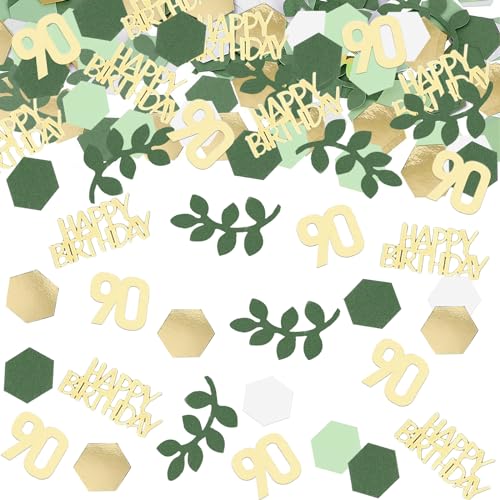 VIKY® Konfetti 90 Geburtstag Deko Grün Gold, 200 Stück Tischdeko 90. Geburtstag Frauen Männer, Happy Birthday Konfetti 90. Geburtstag Deko, Streudeko Geburtstag Confetti für 90 Jahre Party Dekoration von VIKY