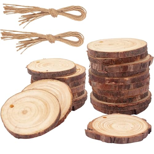 VIKY® Rund Holzscheiben mit Loch,20 Stück Baumscheiben 5-6cm,Holzscheibe zum Basteln,Holz Log Scheiben,Kiefernholz Astscheiben Baumstamm Deko,Holzscheiben 5 cm für DIY Handwerk Weihnachten Dekoration von VIKY