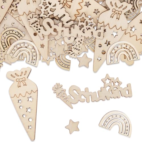 VIKY® Schulkind Konfetti Holz, 60 Stk Einschulung Deko Tischdeko Groß, 2024 Deko Schulanfang Confetti, Schulanfang Deko Einschulung Junge & Mädchen, DIY Zuckertüten Streudeko Holz für Schulkind Deko von VIKY