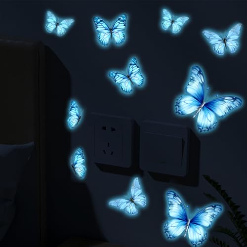 VIKY® Wandtattoo Schmetterlinge Leuchtend,10 Stk Wandtattoo Leuchtend Schmetterling Wandaufkleber,Schmetterling Deko Wandsticker,Luminous Schmetterling Sticker für Wohnzimmer Schlafzimmer Kinderzimmer von VIKY