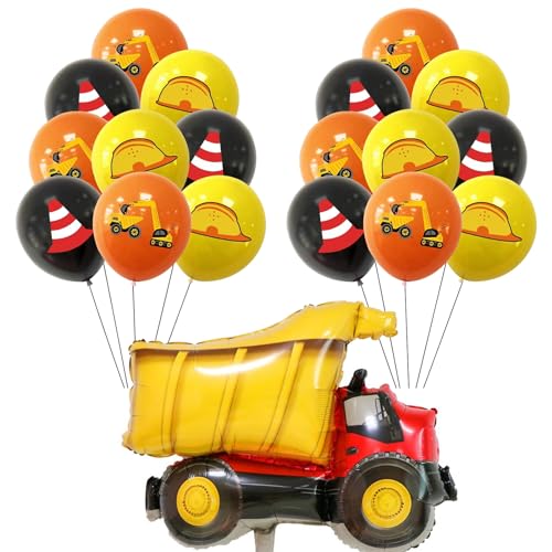 VIKY® Bagger Luftballons Schwarz Orange,19 Stück Baustelle Geburtstag Deko Ballons,Baustellen Geburtstag Party Deko,Bagger Folienballon für Kindergeburtstag Deko,Baustelle Auto Thema Party Dekoration von VIKY