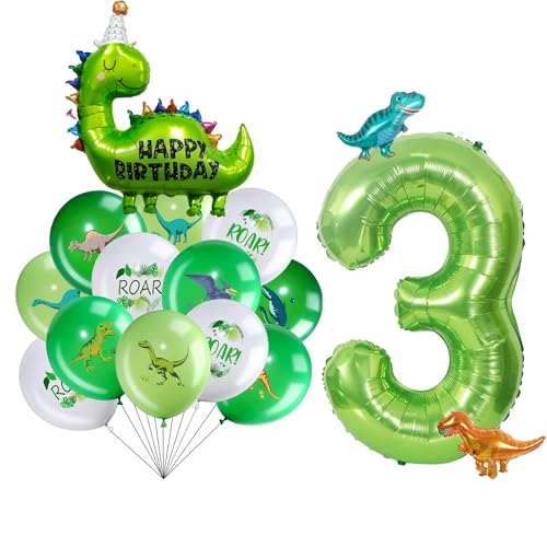 Dino Geburtstag Deko 3 Jahre,Dinosaurier Folienballon,Dino Luftballon Geburtstagsdeko 3 Jahre Junge,Dino Party Kindergeburtstag Deko,Dino Ballon 3 Jahre,Dschungel Dino Luftballons mit Zahlenballon 3 von VIKY