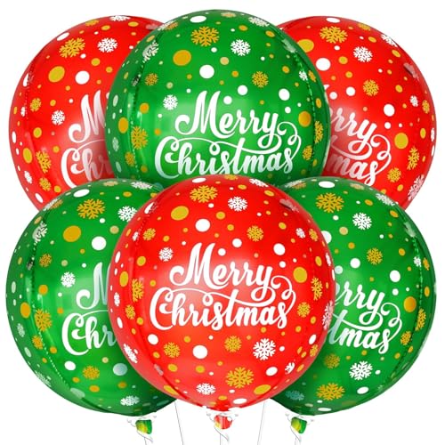 VIKY 6 Stk Weihnachtsdeko Weihnachten Luftballons Rot Grün, 22 Zoll 4D Weihnachten Folienballon Weihnachts Deko, Merry Christmas Decorations Helium Ballon, Weihnachtsballons für Weihnachten Party Deko von VIKY