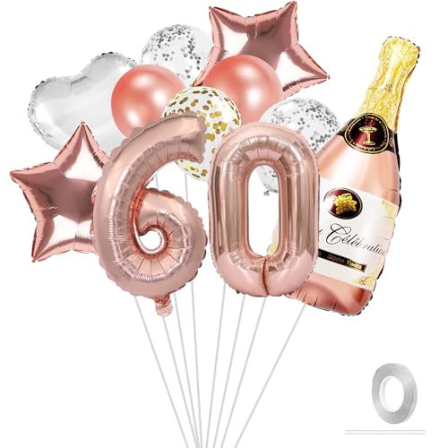 VIKY® 60 Geburtstag Deko Frau, Rosegold Luftballons Deko 60 Geburtstag Frau Mann, 60. Geburtstag Deko Set mit 60th Folienballon und Konfetti Luftballon, Party Deko 60 Geburtstag Mann Frau Geschenk von VIKY