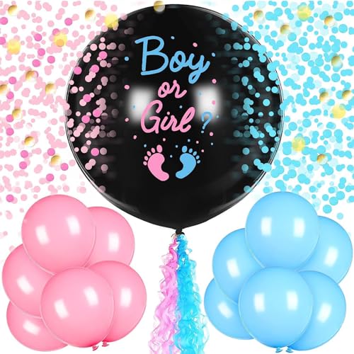 VIKY 27 Stk Gender Reveal Party Deko Set, Boy or Girl Ballon, Gender Reveal Balloon, Geschlechtsverkündung Baby Luftballon, Baby Geschlecht Verkünden Konfetti für Gender Party, Baby Shower, Baby Party von VIKY