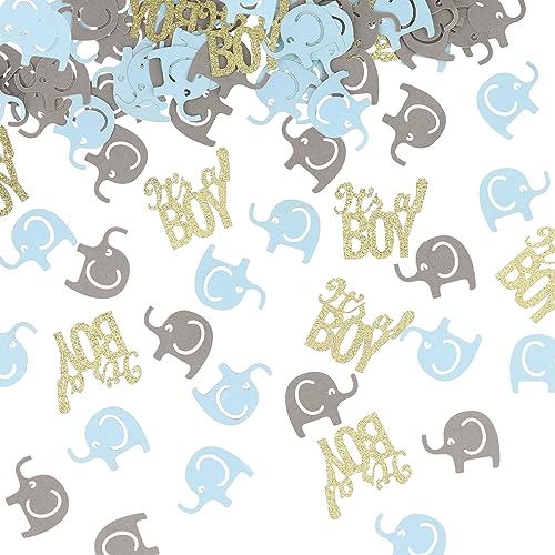 VIKY® Its a Boy Konfetti Babyparty Deko Junge, 100 Stück Gender Reveal Party Deko Elefant Confetti, Babyshowerparty Deko Junge, Baby Shower Deko Boy, Streudeko Taufe, Konfetti Blau für Deko Babyparty von VIKY