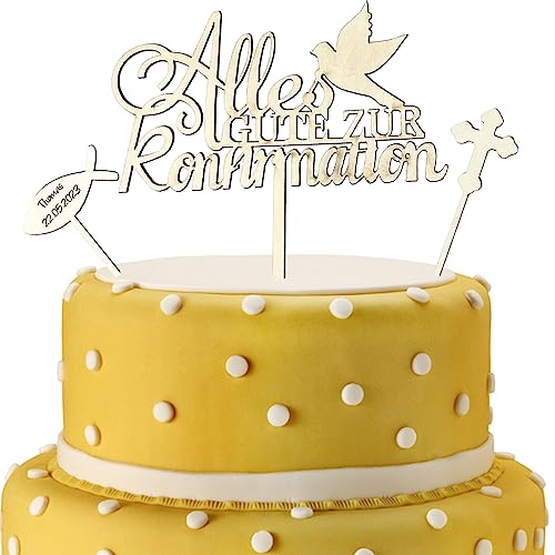 VIKY Kommunion Tortendeko,Holz Tortendeko Kommunion Junge,Cake Topper Kommunion,Taufe Taube Konfirmation Tortendeko, Erstkommunion Tortendeko für Junge Mädchen,Personifizieren Kuchen Deko Geburtstag von VIKY