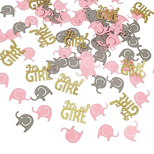 VIKY® It's a Girl Konfetti Babyparty Deko Mädchen Rosa, 100 Stück Elefant Deko Babyparty Mädchen, Deko Babyparty Mädchen, Baby Party Dekoration Mädchen, Konfetti Tischdeko Babyshowerparty Deko Mädchen von VIKY