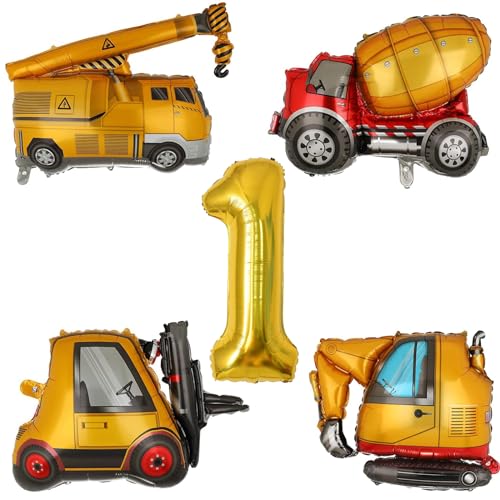 VIKY® Bagger Deko Kindergeburtstag 1, Baustellen Deko Luftballon 1. Geburtstag Junge, Bagger Geburtstag Deko 1 Jahre, Baustellen Party Kindergeburtstag Deko, Folienballon Geburtstagsdeko 1 Jahre Junge von VIKY