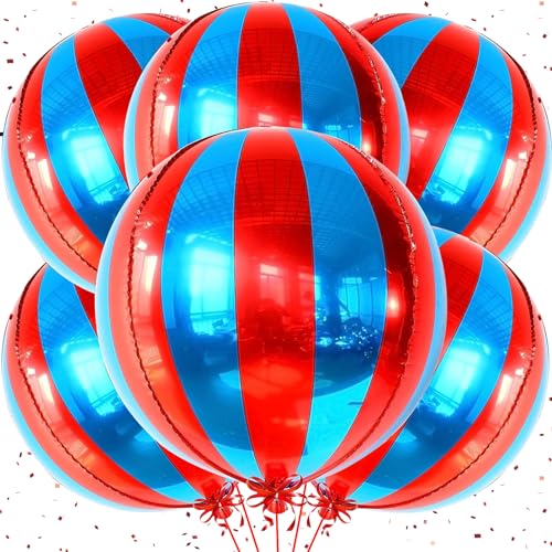 VIKY® Karneval Deko Luftballons Rot Blau, 6 Stk 22 Zoll 4D Zirkus Deko Folienballon,Karneval Party Deko Blaue Rote Luftballon, Helium Ballon für Karneval Dekorationen,Movie Night,Kindergeburtstag Deko von VIKY