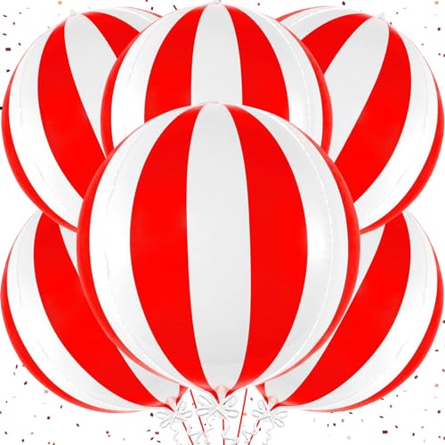 VIKY® Karneval Deko Luftballons Rot Weiß,6 Stück 22 Zoll 4D Zirkus Deko Folienballon,Karneval Party Deko Rote Weiss Luftballon,Helium Ballon für Karneval Dekorationen,Movie Night,Kindergeburtstag Deko von VIKY