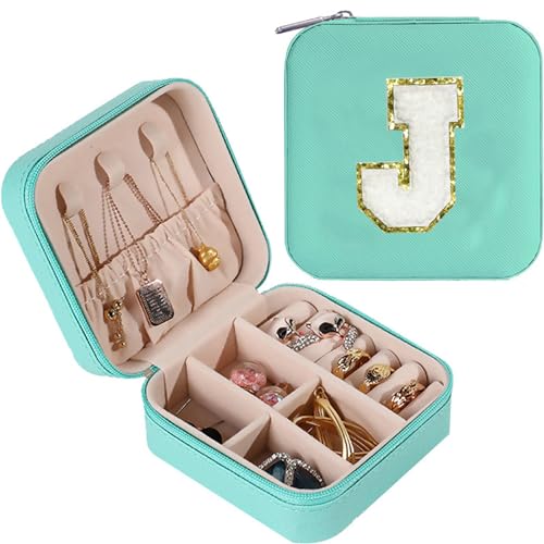 VILFO Schmuckkästchen Reise Essentials Mädchen Damen Tragbar Reise Schmucketui Personalisierte Schmuckschatulle mit Buchstaben, Mini Schmuckschatulle Ring Ohrring Schmuck Organizers (Blau,J) von VILFO