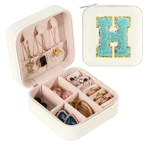 VILFO Schmuckkästchen Reise Essentials Mädchen Damen Tragbar Reise Schmucketui Personalisierte Schmuckschatulle mit Buchstaben, Mini Schmuckschatulle Ring Ohrring Schmuck Organizers (Weiß,H) von VILFO