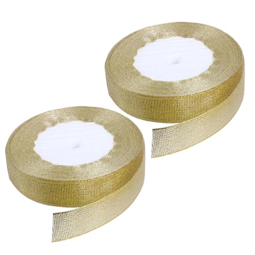 2 Rollen Verpackungsband seidenband ribbon Geschenkband für Boxen decorum dekoringe Fleckband Bänder zum Basteln doppelt Druckband Bänder für Geschenkverpackungen Polyester Golden VILLCASE von VILLCASE