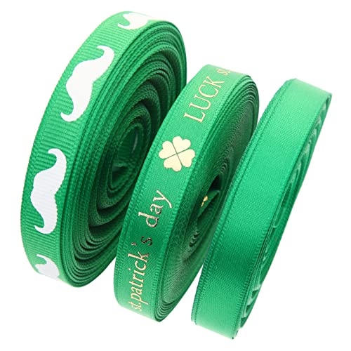 3 Rollen Verpackungsband ribbon bandfeile St Patrick's Day Geschenkband grünes Kleeblattband Bänder Band zum Verpacken von Geschenken Band für Schleifenherstellung Polyester VILLCASE von VILLCASE