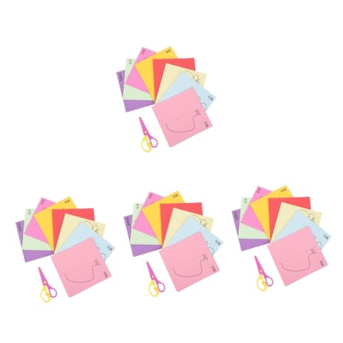 4 Sets Papierschneideset Kunst Und Bastelsets Kinderscheren Kleinkinderscheren Klebeband Kinderbasteln Schulbedarf DIY Bastelpapier Dekoratives Faltpapier Buntes Papier VILLCASE von VILLCASE