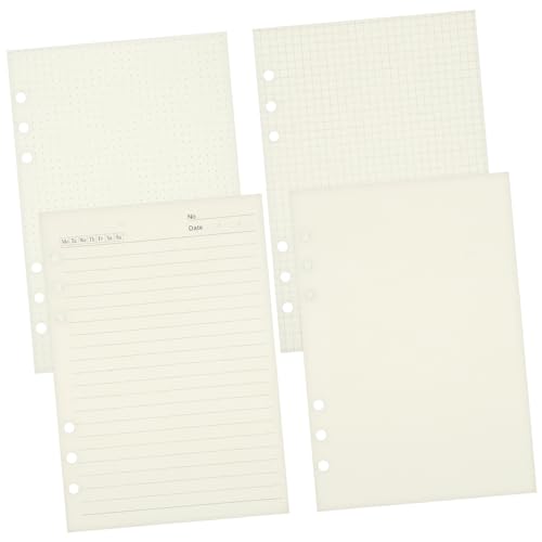 4 Stück Loseblatt Notizblock Liniertes Loseblattpapier A5 Nachfüllpapier Liniertes Binderpapier A5 Nachfüllpapier A5 Blankopapier 6 Fach Gelochtes Rasterpapier VILLCASE von VILLCASE