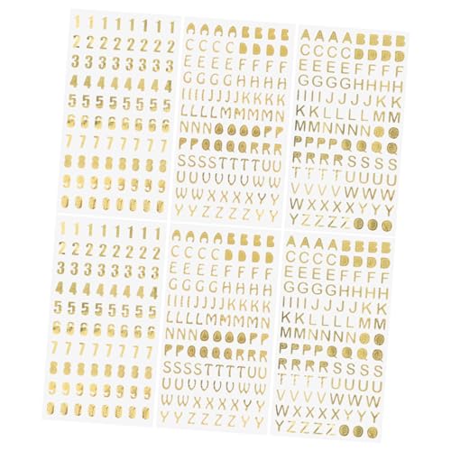 6 Blätter Aufkleber Des Englischen Alphabets Planer-aufkleber Etiketten Post Planke Buchstabenaufkleber Zahlenaufkleber Alphabet-aufkleber Punkt Nummeriert Schrott Pvc Golden VILLCASE von VILLCASE